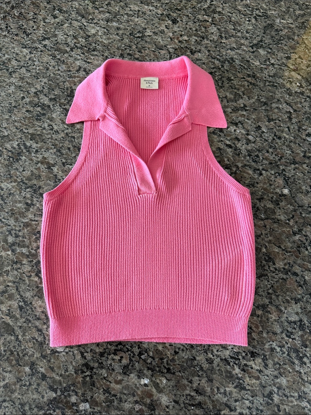 Abercrombie & Fitch Pink Ribbed Sleeveless Polo Top